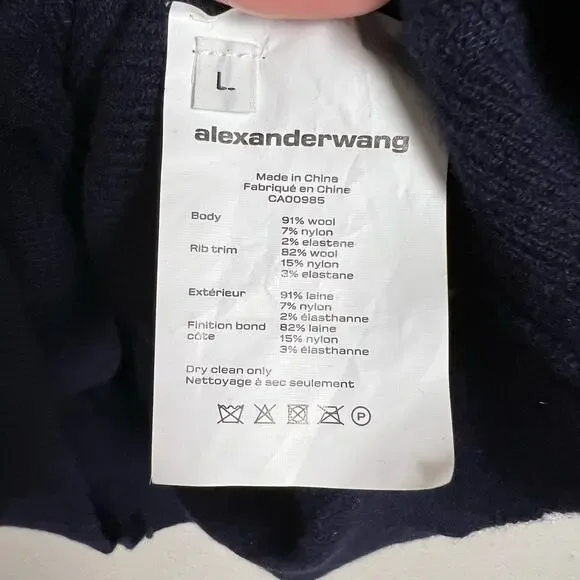 Alexander Wang Navy Blue Crystal Collar Wool Turtleneck Sweater Size L